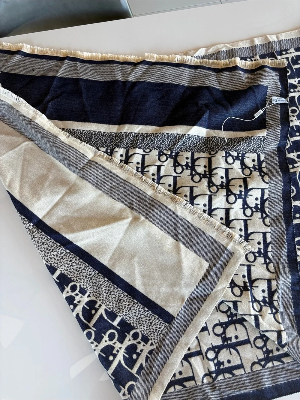 Dior Navy & Cream Repeat Logo Scarf/Pashimina
